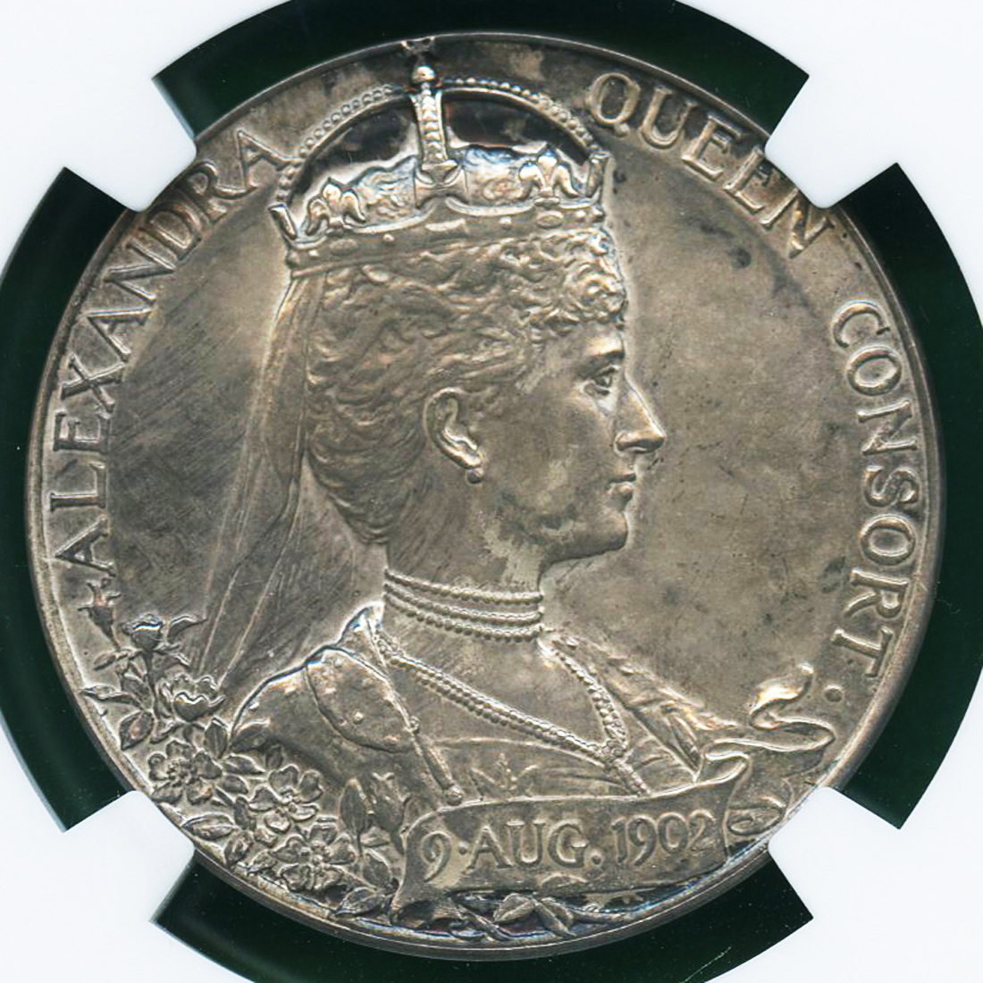 全コイン :: アンティーク :: イギリス シルバーメダル エドワード7世/アレクサンドラ女王戴冠記念 1902 MS61 高鑑定